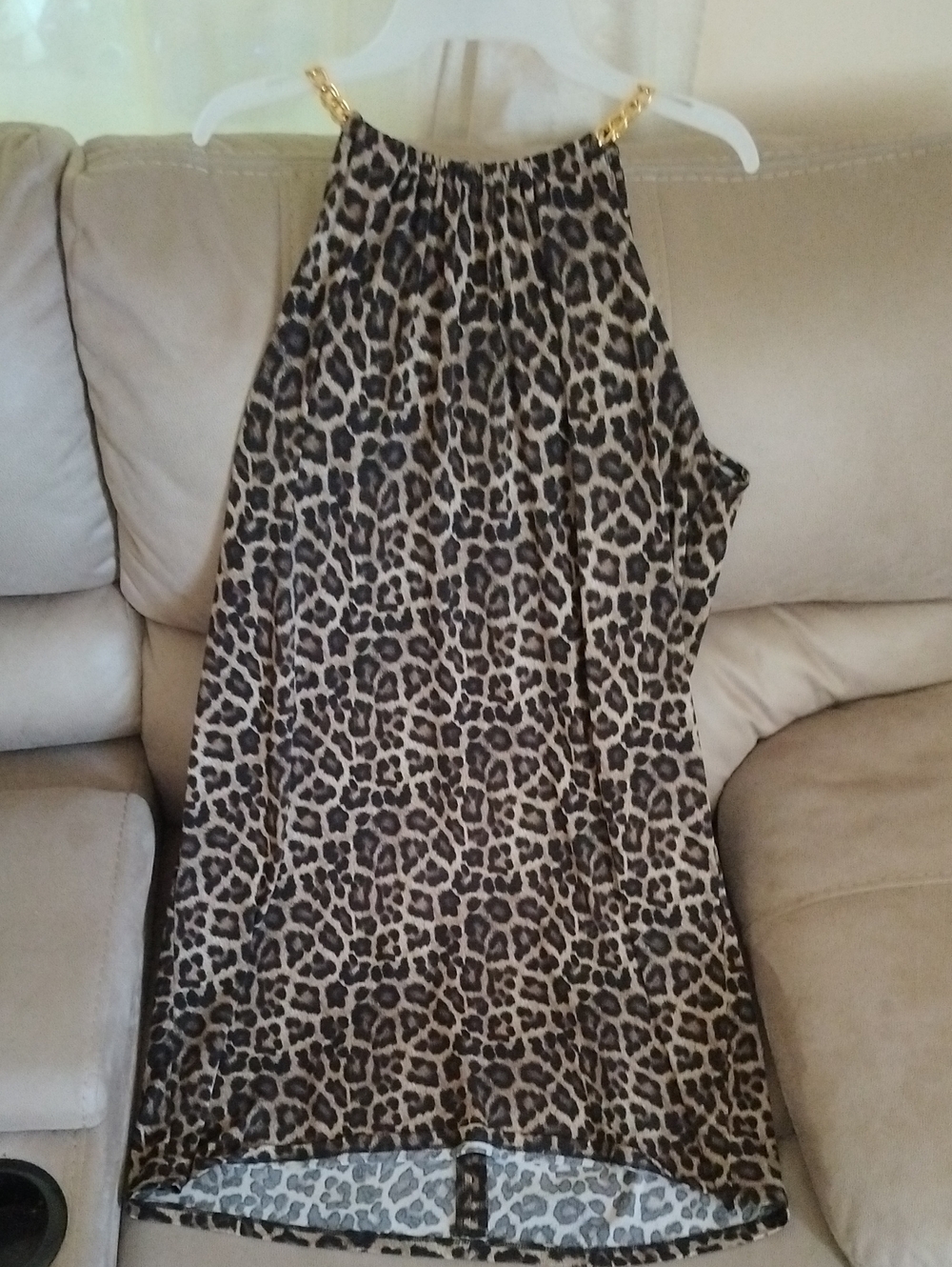 Michael Kors Leopard Print Halter Dress with Gold Chain Straps